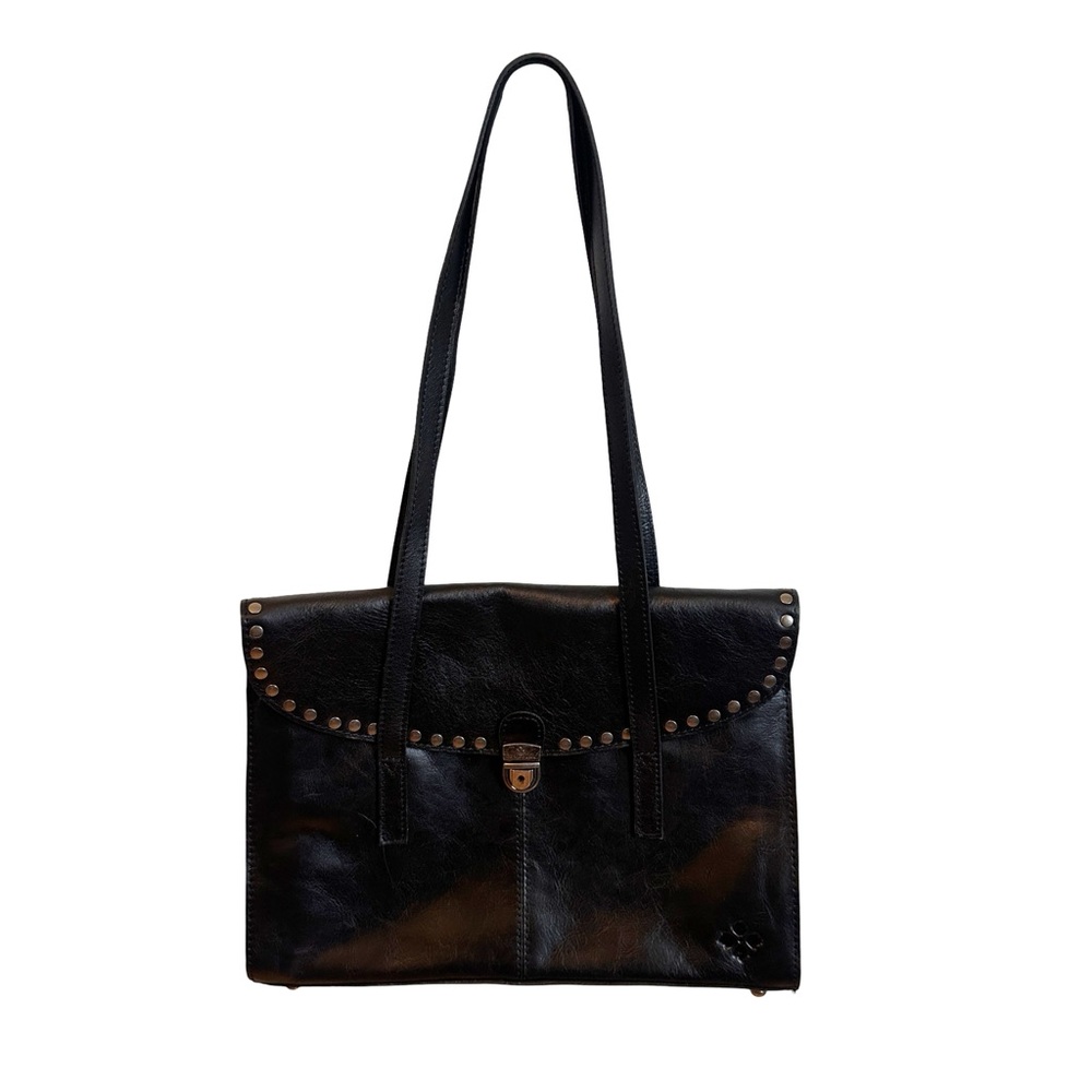 Patricia Nash Verbania 100% Genuine Leather Studded Satchel Purse Black - Picture 2 of 15